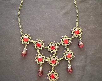 Heidi Daus Red Crystal Floral Festoon Necklace