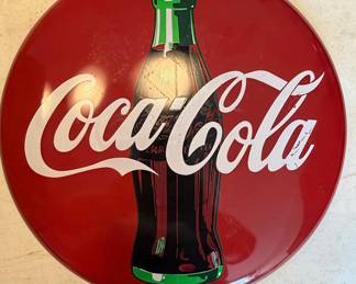 Coca-Cola Round Metal Sign with Hobbleskirt Bottle