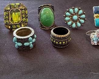 Collection of Assorted Fashion Statement Rings with Turquoise and Crystal Accents