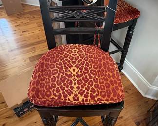 Black Painted Wood Bar Stool with Leopard Print Seat