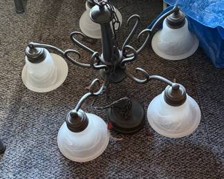 Five-Light Transitional Scroll Chandelier with Alabaster Glass Shades