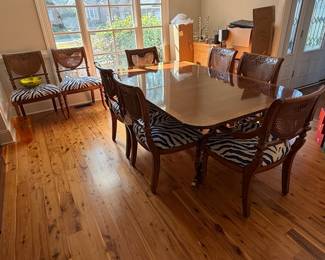 French Provincial Style Dining Set with Cane Back Chairs and Zebra Upholstery