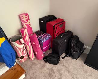 Assorted Travel Luggage and Area Rugs