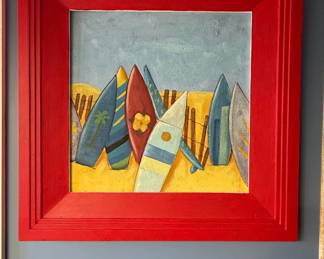 Surfboards Beach Scene Oil Painting