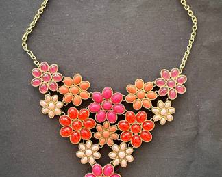 Floral Statement Necklace with Resin Cabochons