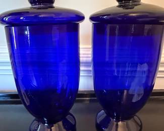 Vintage Empoli Cobalt Blue Pedestal Apothecary Jars