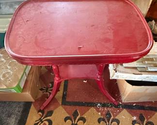 Vintage Red Tole Tray Top Accent Table