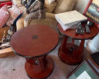 Pair of Bombay Company Biedermeier Lyre Style Accent Tables
