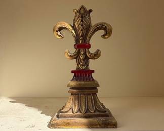 Fleur-de-Lis Decorative Finial with Red Glass Accents