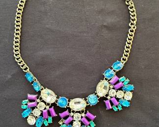 J. Crew Statement Necklace with Blue, Purple, and Clear Crystals