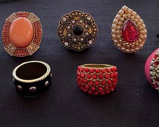 Collection of Assorted Fashion Statement Rings with Coral and Filigree Motifs