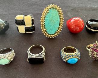 Assorted Vintage Fashion Jewelry Rings with Turquoise and Black Stones
