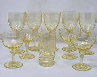 230 Setof11YellowVaselineGlassGrapeClusterGlasses