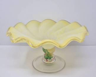 24 RuffledYellowArtGlassCenterpieceDish