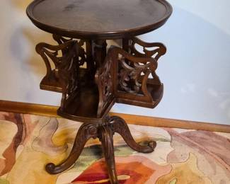 59 VintageCarvedRotatingBookshelfAccentTable