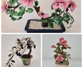 57 DecorativeFloralStoneBonsaiTrioinCloisonnCeramicPots