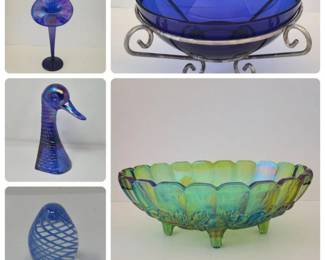 71 VintageCobaltBlueGreenIridescentGlassLot