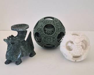 28 IntricatelyCarvedJadeandMarblePuzzleBallswithDragonSculpture