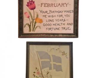 240 VintageFramedHandStitchedTextilePair
