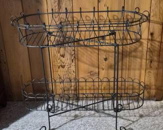 29 TwoTierBlackWirePlantStandwithCurvedScrollDesign