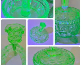 41 ArtDecoGlowingGreenUraniumGlassVanitySet