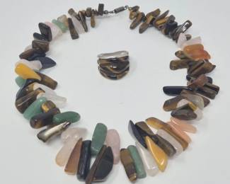 123 MixedGemstoneChokerTigersEye925SterlingSilverRing