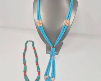 103 VibrantTurquoiseCoralHandStrungSouthwesternNecklaces