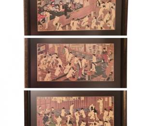 61 FramedJapaneseBathersWoodblockPrintTrio