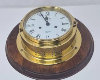 22 VintageUrgosBrassPortholeShipsBellClockonWoodPlaque