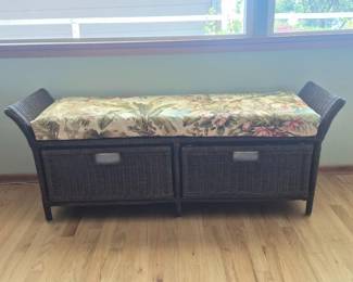 30 WickerStorageBenchwithCushionandOptionalBotanicalFabric