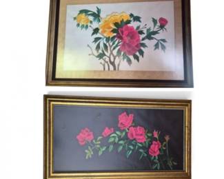 4 VintageChineseSilkFloralEmbroideryFramedPair