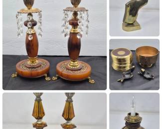 150 VintageBrassCastMetalDecorwithAmberGlassBakeliteAccents