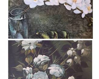 162 PairofFramedWhiteFloralOilPaintingsonCanvasSigned