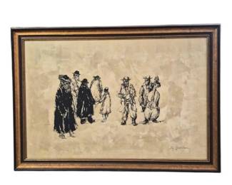 114 MidCenturyIraGoldenJudaicCanvasSerigraph