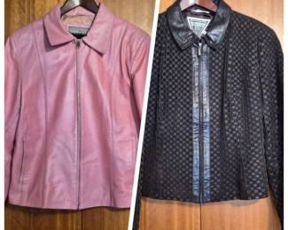 58 BrownCheckeredWeavePinkWaistLengthLeatherJackets