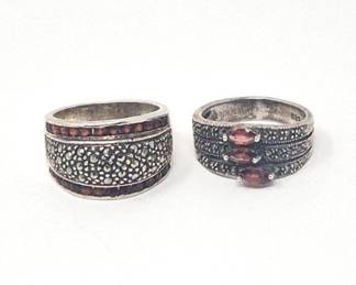 63 SterlingSilverGarnetMarcasiteRingDuo