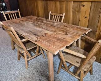 120 RusticAmishNaturalWoodTableFourChairs