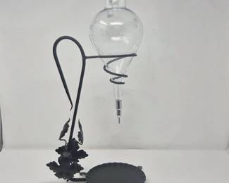 84 GlassEtchedGrapesDispenserwithIronLeafStand