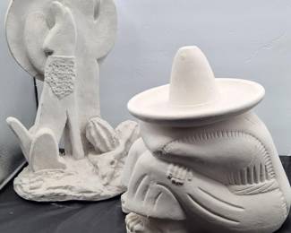 179 MexicanUnglazedClayWolfSeatedManStatues