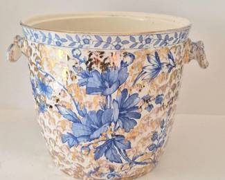 81 ChesterPorcelainChinoiserieIceBucketBlueFloralGoldLeaf