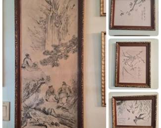 16 FramedAsianInkArtSetNatureScholarsSymbolicHarmony