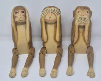 134 ThreeWiseMonkeysWoodCompositeFigurines