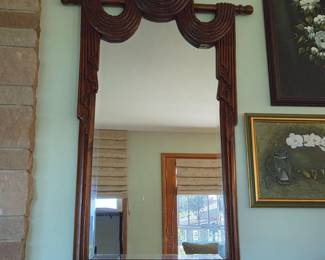 86 VintageHollywoodRegencyDrapedWoodWallMirror