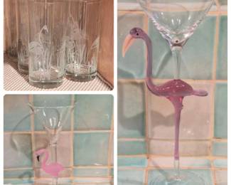 235 FlamingoGlasswareCollectionEtchedHighballsSculpturalMartinis