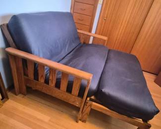 145 FullSizeFutonSofaBedSolidWoodFrameNavyCover