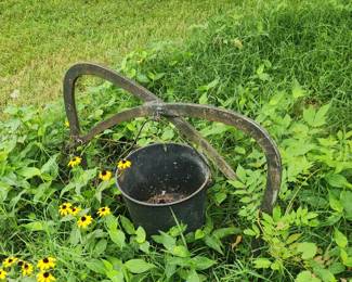 Antique Cast-Iron Well Bucket & Hanging Frame