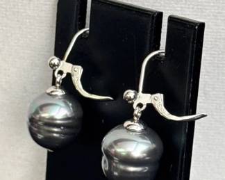 925 Sterling Silver Earrings * Believe To Be 12.15mm/12.52mm Tahitian Pearls