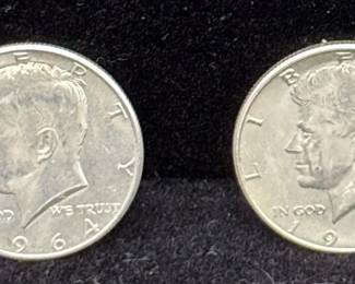 2 United States Silver John F Kennedy Half Dollars * 1964 *