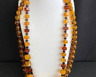 2 Amber? Or Amber like Chunky Bead Necklaces * Round and Hexagon Shape Beads