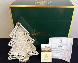 BELLEEK Hand Crafted China Basket From Ireland * Christmas Tree Fine Parian China